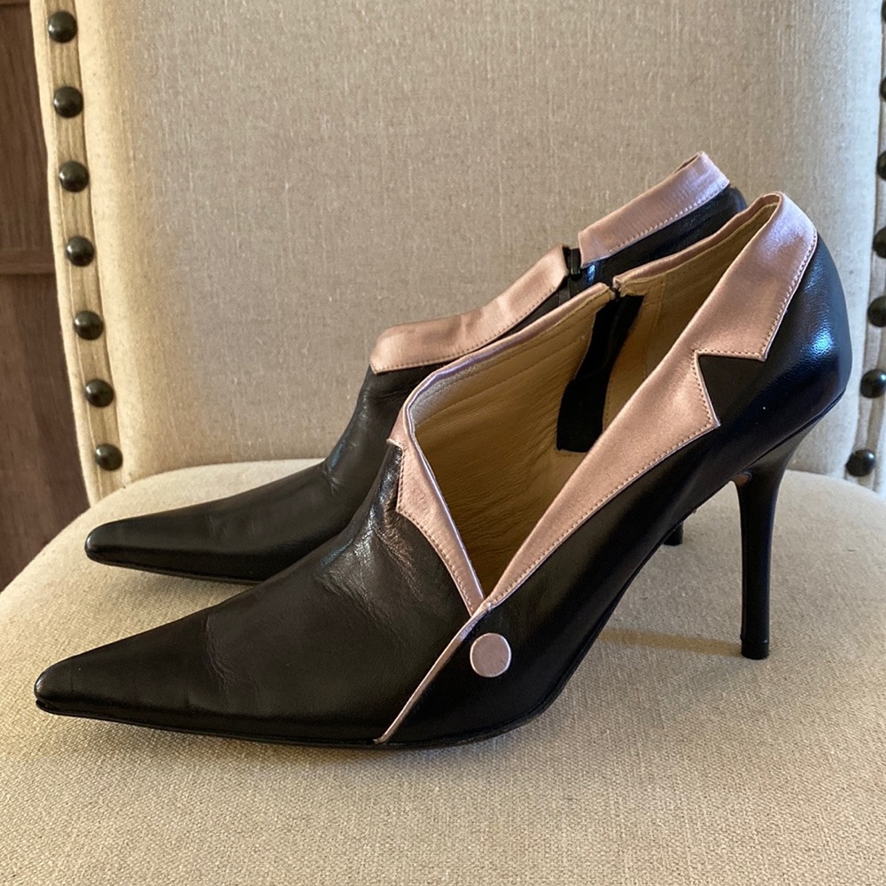 Eugenia Kim Leather High Heel Retro Shootie Black Pink Size 8.5 (39)